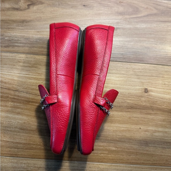 Talbots Vibrant Red Leather Loafers with Chain Detail - Picture 3 of 11